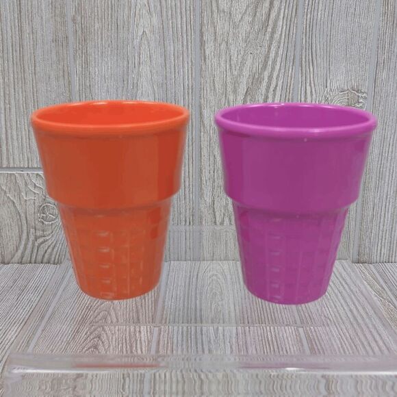 Vintage Lot of 2 Libbey Ice Cream Cone Glasses Purple Orange Melamine - Picture 6 of 6